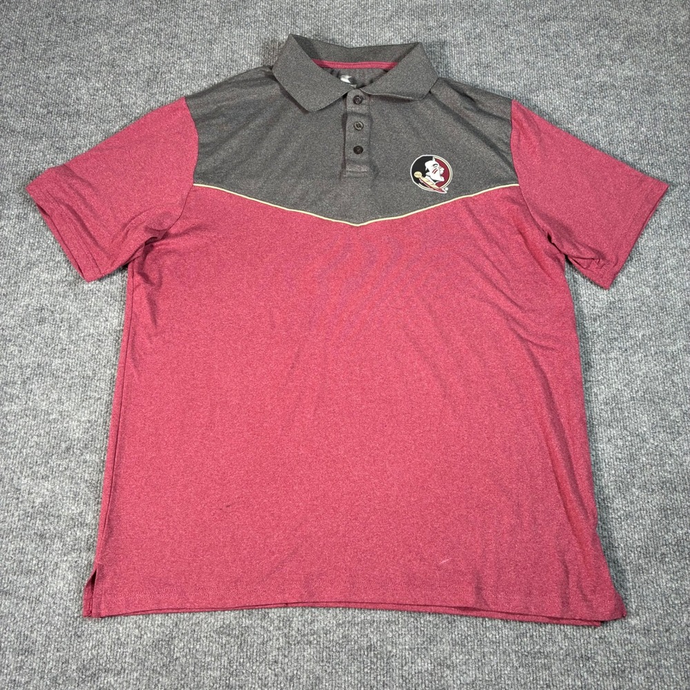 Colosseum Florida State Seminoles Polo Mens L Garnet Gray Colorblock Performance